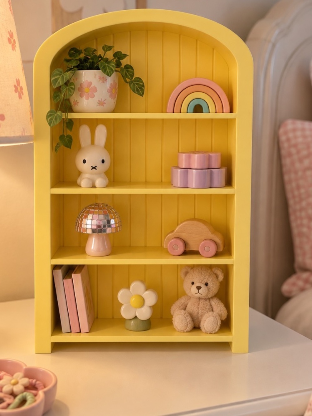 Yellow Mini Arched Shelf Organizer | 3D Printed Display Shelf | Small Space Deco